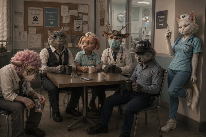 Staff room hospital scene